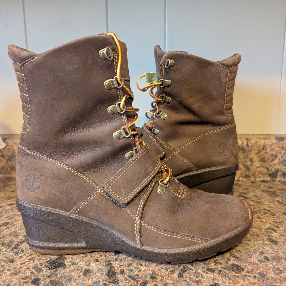 1HR Sale Timberland Women's Lace-Up Brown Wedge Boots